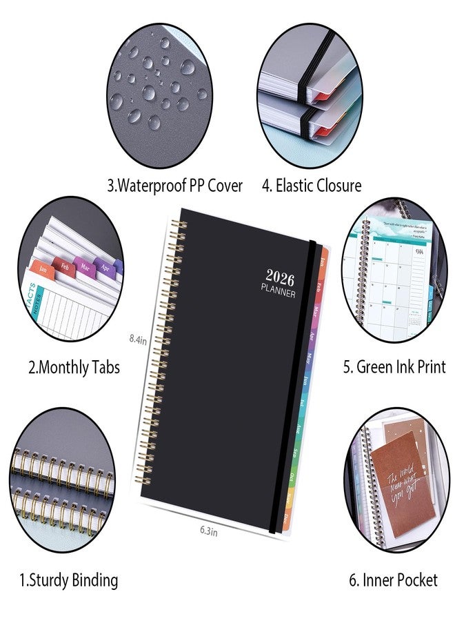 ترسيز مخطط عام 2026 - من يناير 2026 إلى ديسمبر 2026، مخطط يومي وأسبوعي وشهري، مقاس 6.3 × 8.4 بوصة، مخطط تقويم 2026 بغلاف شفاف من البولي بروبيلين، فواصل شهرية ملونة، جيب خلفي - Image 5