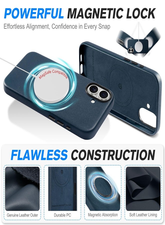 SHIELDON Genuine Leather Case for iPhone 16 6.1", [Anti-Slip][Anti-Scratch][Magnetic Wireless Charging] Shockproof Protective Slim Cover with Metal Buttons Compatible with iPhone 16 - Navy Blue - Image 5