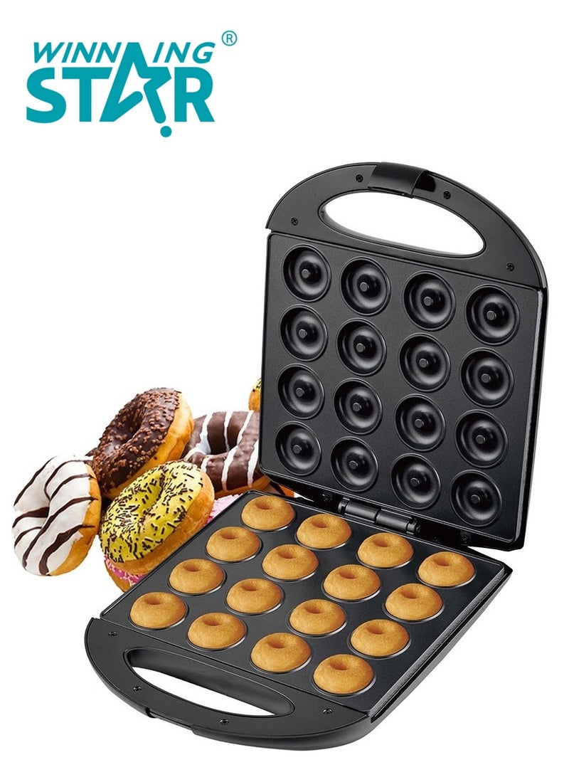 Winning Star Mini Donut Maker Machine for Home, 1400W Double-Sided Heating Makes 16 Doughnuts with Non-Stick Surface for Kid Breakfast, Snacks, Desserts - Image 1