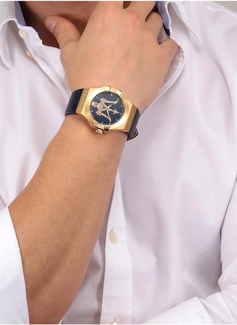 Maserati - Potenza Men's Analog Quartz Navy Blue Leather Watch R8851108035 - 42mm - Image 1