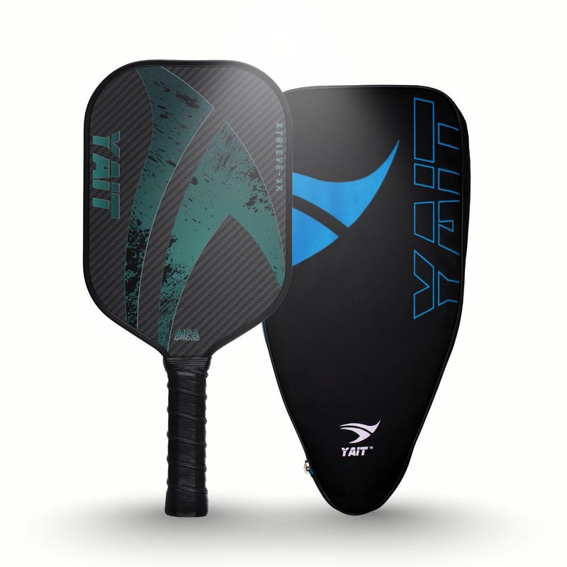YAIT Sports Xtrieve-3K Pickle ball Racket | 16mm 3K Carbon Fiber Surface (T700) | Dense 8 mm PP Core | Max Power & Top Spin | AIPA Approved Pickleball Paddle of USAPA Standards - Teal | Cover Included - Image 1