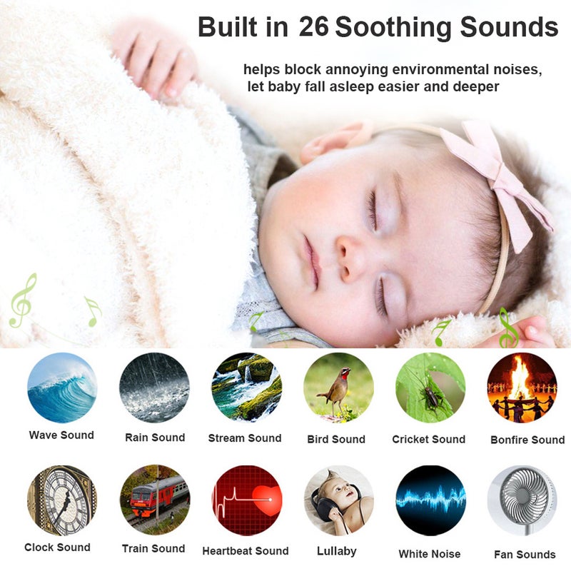 Portable Baby Sleep Machine White Noise Sound Machine for Baby Sleeping 26 Soothing Sounds 15/30/60/90min Timer Built-in LED Night Light with Lanyard USB Charging Cable - Image 5