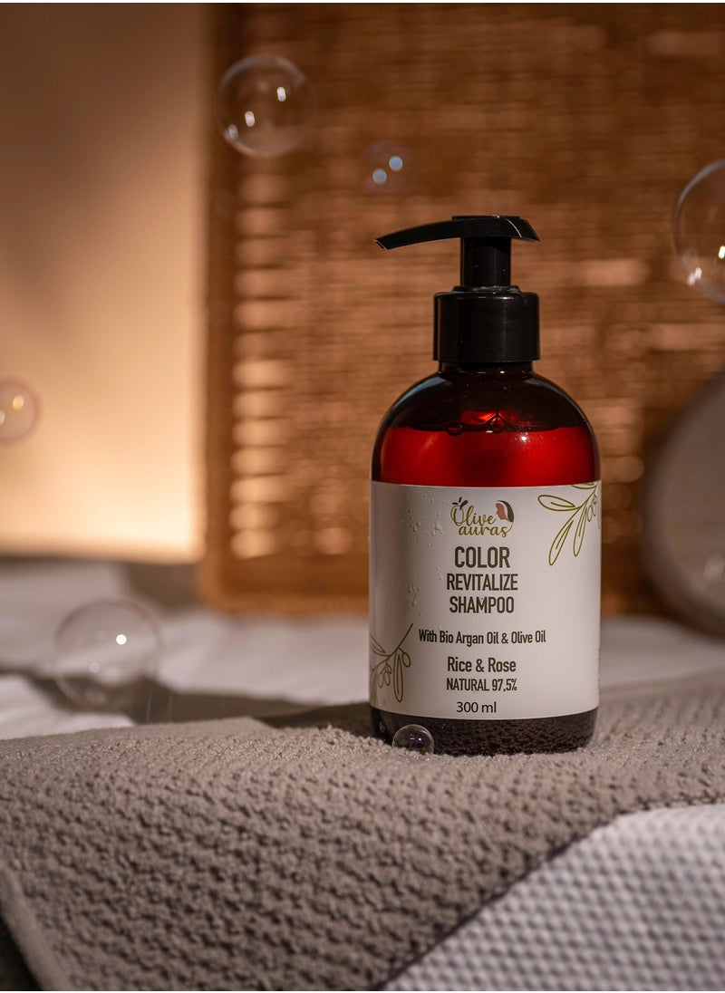 Olive Auras Color Revitalize Shampoo - Preserve Your Hair's Vibrancy Hair Shampoo 97.5% Natural Ingredients Bio Olive Oil Argan Oil 300ml Rice and Rose Shampoo Gentle and effective Shampoo For Hair Shining