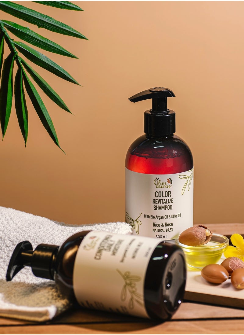 Olive Auras Color Revitalize Shampoo - Preserve Your Hair's Vibrancy Hair Shampoo 97.5% Natural Ingredients Bio Olive Oil Argan Oil 300ml Rice and Rose Shampoo Gentle and effective Shampoo For Hair Shining