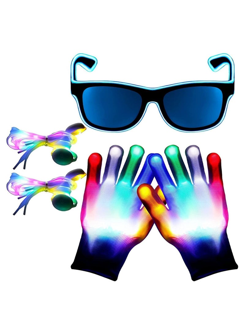 LED Light up Glasses, Gloves and Shoelaces Set, for  Carnival Glow Party New Year Rave - Image 1