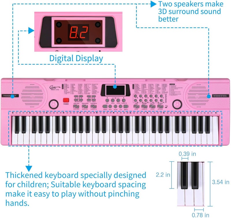 Hricane Piano Keyboard, 61 Keys Beginner Electronic Keyboard Portable Digital Music Keyboard, Early Education Music Instrument with Microphone & Music Sheet Stand - Image 5