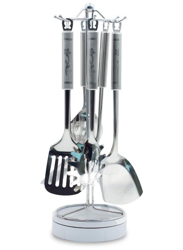 بيرام ممجموعة أدوات طهي من الستانلس ستيل من بيرام، مكونة من 6 قطع، مقابض بتصميم ورقة البرسيم، تشمل ملعقة مسطحة، مقلب، مغرفة أرز، ملعقة معكرونة، مصفاة، مغرفة شوربة – أدوات مطبخ للاستخدام اليومي - Image 1