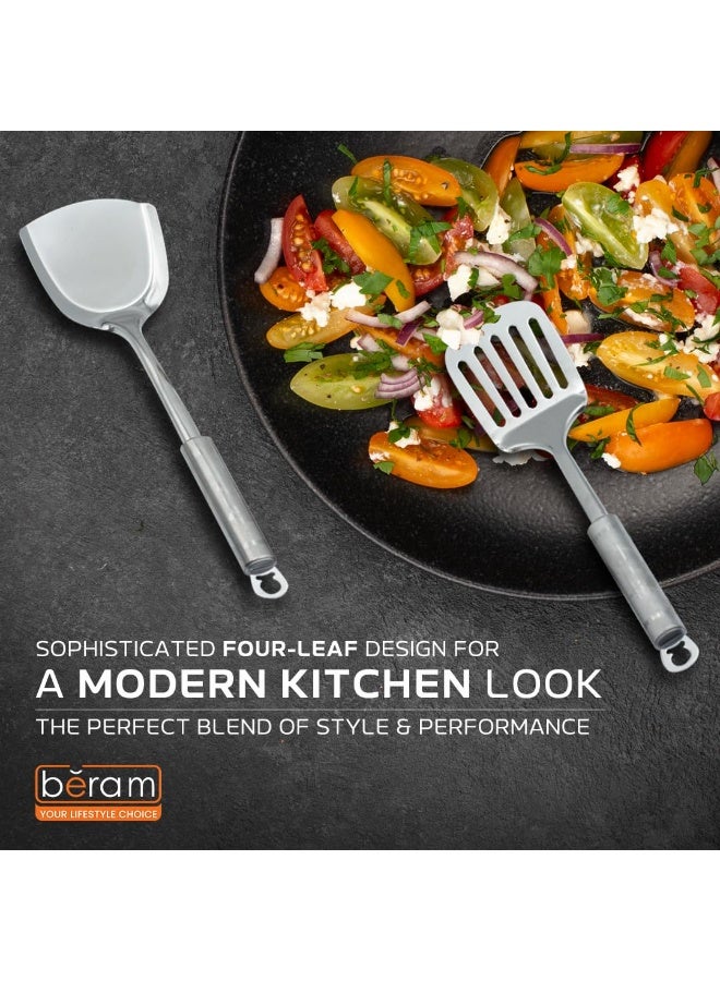 بيرام ممجموعة أدوات طهي من الستانلس ستيل من بيرام، مكونة من 6 قطع، مقابض بتصميم ورقة البرسيم، تشمل ملعقة مسطحة، مقلب، مغرفة أرز، ملعقة معكرونة، مصفاة، مغرفة شوربة – أدوات مطبخ للاستخدام اليومي - Image 2