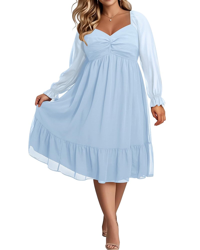 Talisea Plus Size Spring Dresses Easter Baby Shower Light Blue Church Curvy Wedding Guest Semi Formal Midi Bridesmaid - Image 3