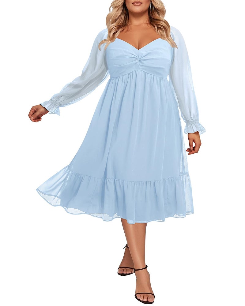 Talisea Plus Size Spring Dresses Easter Baby Shower Light Blue Church Curvy Wedding Guest Semi Formal Midi Bridesmaid - Image 1