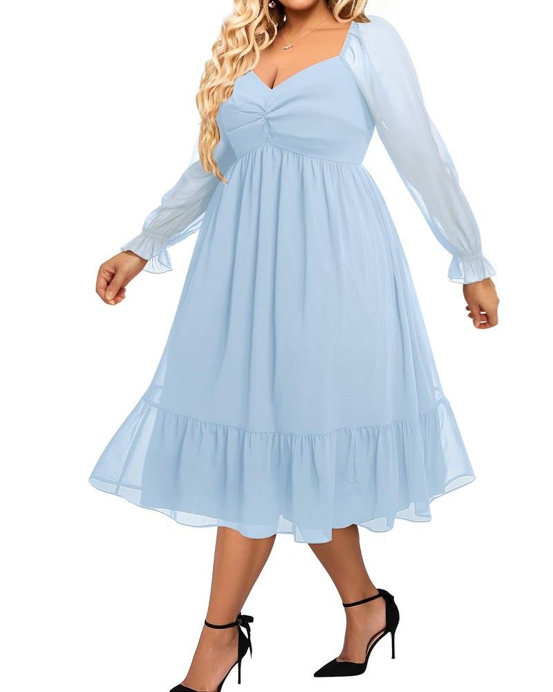 Talisea Plus Size Spring Dresses Easter Baby Shower Light Blue Church Curvy Wedding Guest Semi Formal Midi Bridesmaid - Image 4