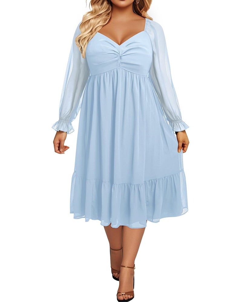 Talisea Plus Size Spring Dresses Easter Baby Shower Light Blue Church Curvy Wedding Guest Semi Formal Midi Bridesmaid - Image 2