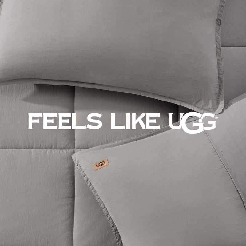 UGG Leonora Comforter Set with 2 Pillow Shams Lightweight Down Alternative Blanket Reversible Cozy Warm All Season Washable and Hypoallergenic Bedding Set, Full/Queen, Light Grey - Image 4