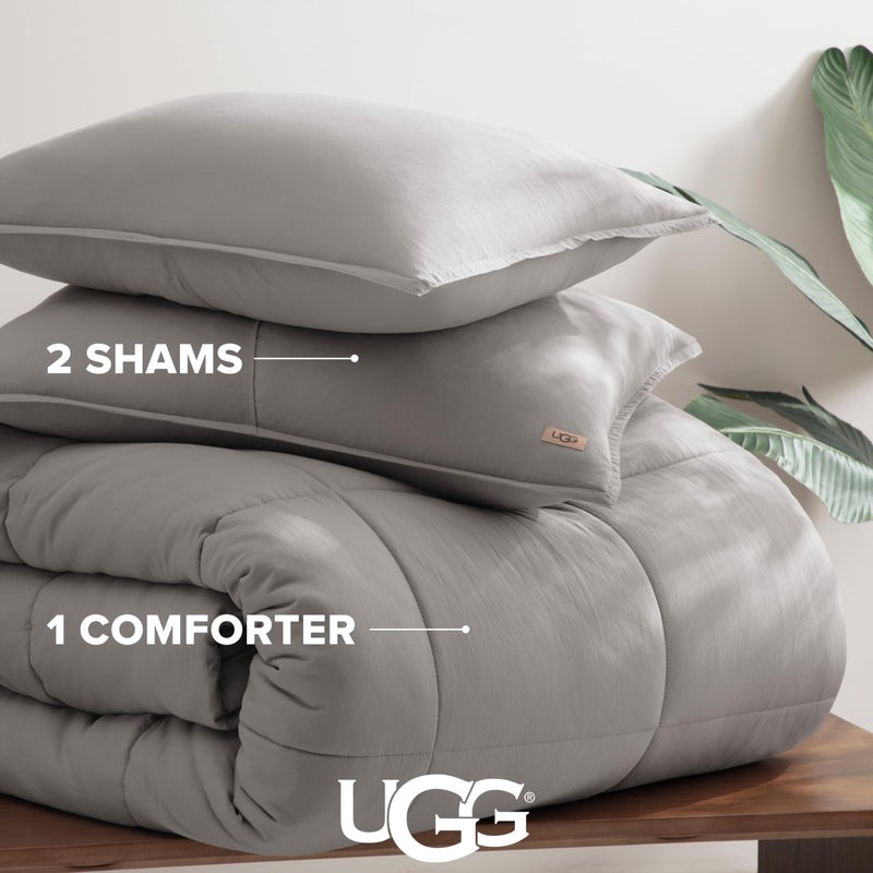 UGG Leonora Comforter Set with 2 Pillow Shams Lightweight Down Alternative Blanket Reversible Cozy Warm All Season Washable and Hypoallergenic Bedding Set, Full/Queen, Light Grey - Image 3
