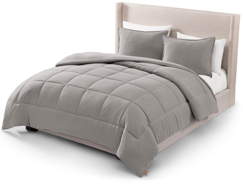 UGG Leonora Comforter Set with 2 Pillow Shams Lightweight Down Alternative Blanket Reversible Cozy Warm All Season Washable and Hypoallergenic Bedding Set, Full/Queen, Light Grey - Image 1