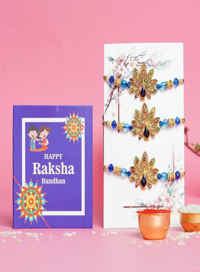 Pride Store Rakhi For Brother | Rakhi Set For Bahiya | Rakhi Set of 3 | With Greeting Card and Roli Chawal, Rakhi for bhai | Rakhi Set for brother - Image 3