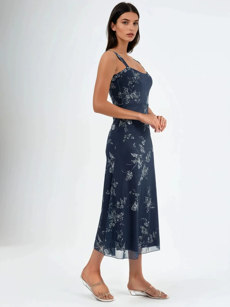 هيكاب Floral Midi Dress with Heart Collar