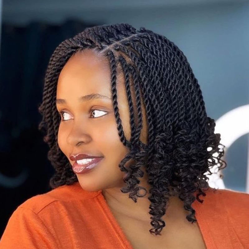 8 عبوات من شعر الكروشيه السنغالي المجعد مع أطراف مموجة بطول 8 إنش أسود، ضفائر كروشيه قصيرة مسبقة التدوير، ضفائر هافانا صغيرة مصنوعة من الشعر الصناعي للنساء والفتيات والأطفال