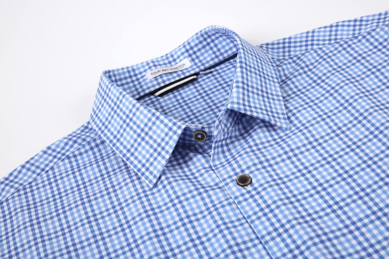Alex Vando Mens Button Down Shirts Wrinkle Free 4-Way Stretch Print Business Casual Shirt,Blue Plaid,XXL - Image 3