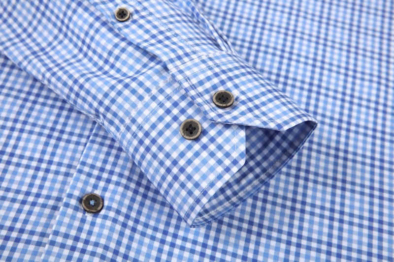 Alex Vando Mens Button Down Shirts Wrinkle Free 4-Way Stretch Print Business Casual Shirt,Blue Plaid,XXL - Image 5
