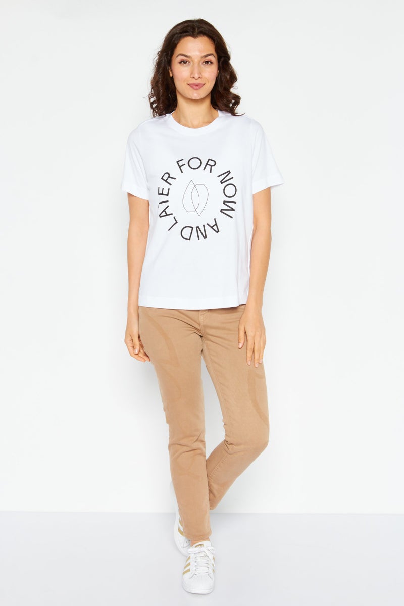 NAH/ Studio Women Crew Neck Short Printed T-Shirt, White - Image 4