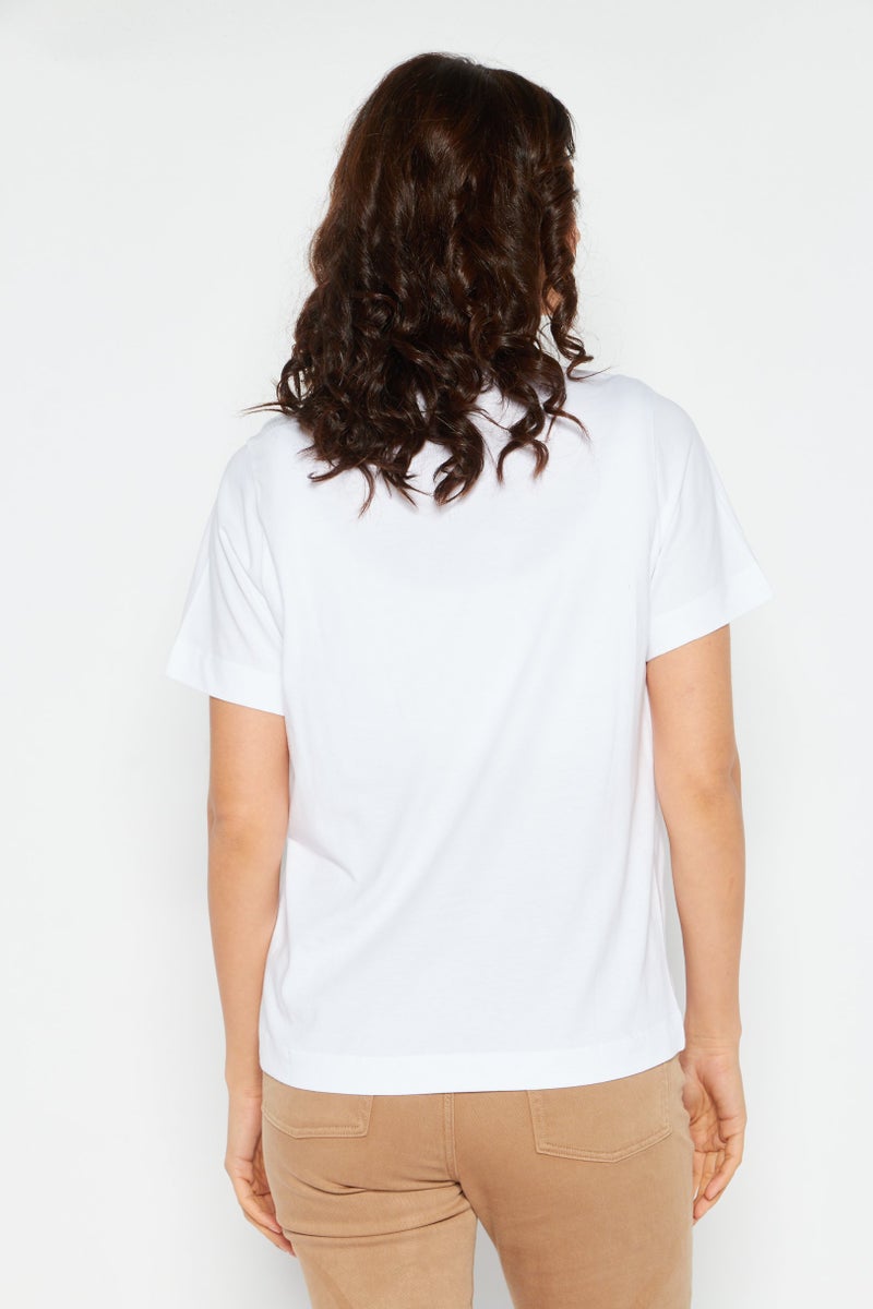 NAH/ Studio Women Crew Neck Short Printed T-Shirt, White - Image 2