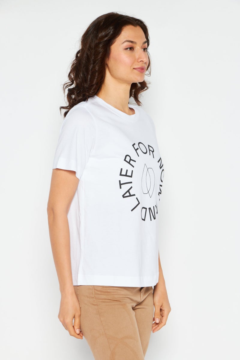 NAH/ Studio Women Crew Neck Short Printed T-Shirt, White - Image 3