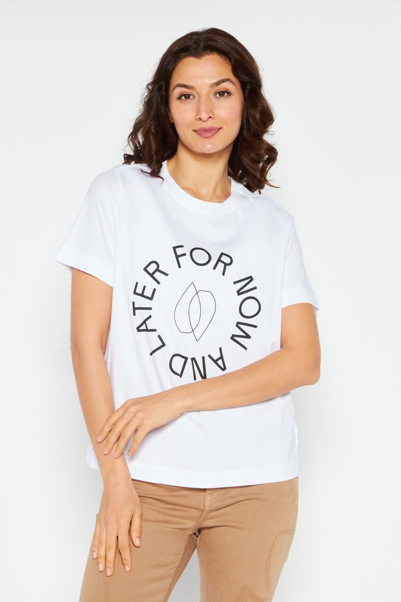 NAH/ Studio Women Crew Neck Short Printed T-Shirt, White - Image 1