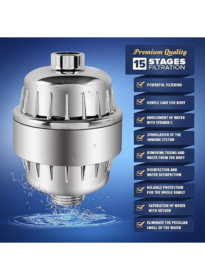 Womdee 15 Stage Shower Filter For Hard Water - Shower Head Filter Remove Chlorine - Shower Filters 2 Cartridges Included - Image 5
