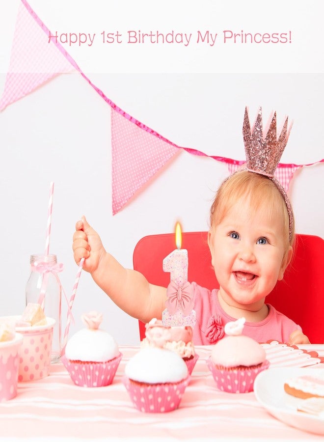 ElekFX Birthday Candle for Cake, 1 Candle - Pink Glitter with Bowknot, 2.76 inch Happy Birthday Candle, Cake Topper Decoration for 1 Year Old Birthday Party (Number 1) - Image 2