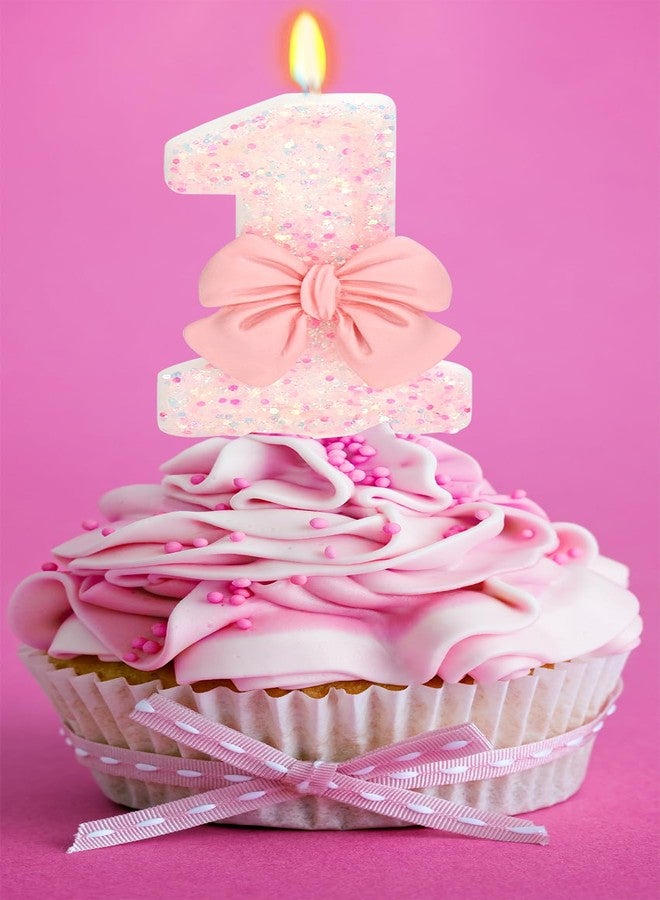 ElekFX Birthday Candle for Cake, 1 Candle - Pink Glitter with Bowknot, 2.76 inch Happy Birthday Candle, Cake Topper Decoration for 1 Year Old Birthday Party (Number 1) - Image 3