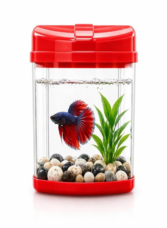 Rizopets Mini Aquarium Fish Tank | Breeding Tank for Betta Fish | Suitable for Home Decoration, Office, & Living Room Decoration (16x18x14 cm) (Orange) - Image 1