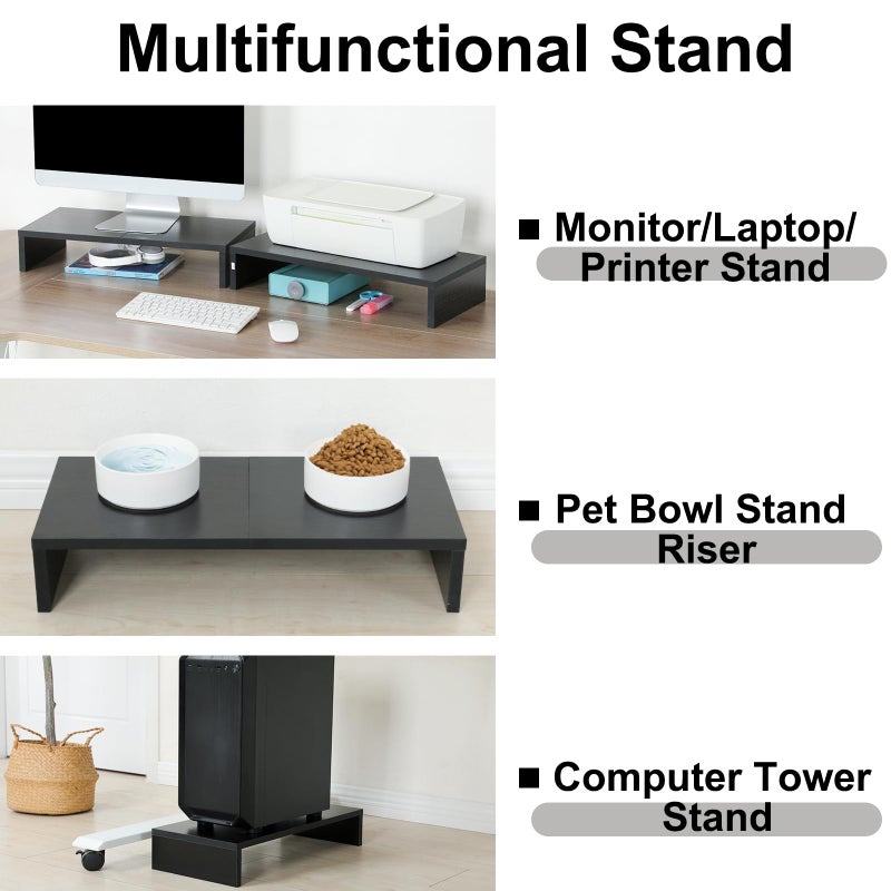 TEAMIX 2 Pack Monitor Stand Riser-20 inch, Black Desktop Stand for PC/TV/Laptop/Printer, Keyboard Shelf Organizer Wood Monitor Riser with Storage - Image 4