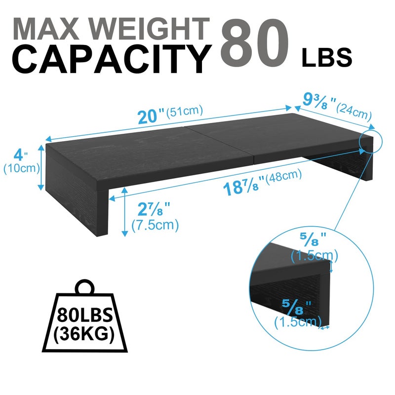 TEAMIX 2 Pack Monitor Stand Riser-20 inch, Black Desktop Stand for PC/TV/Laptop/Printer, Keyboard Shelf Organizer Wood Monitor Riser with Storage - Image 5