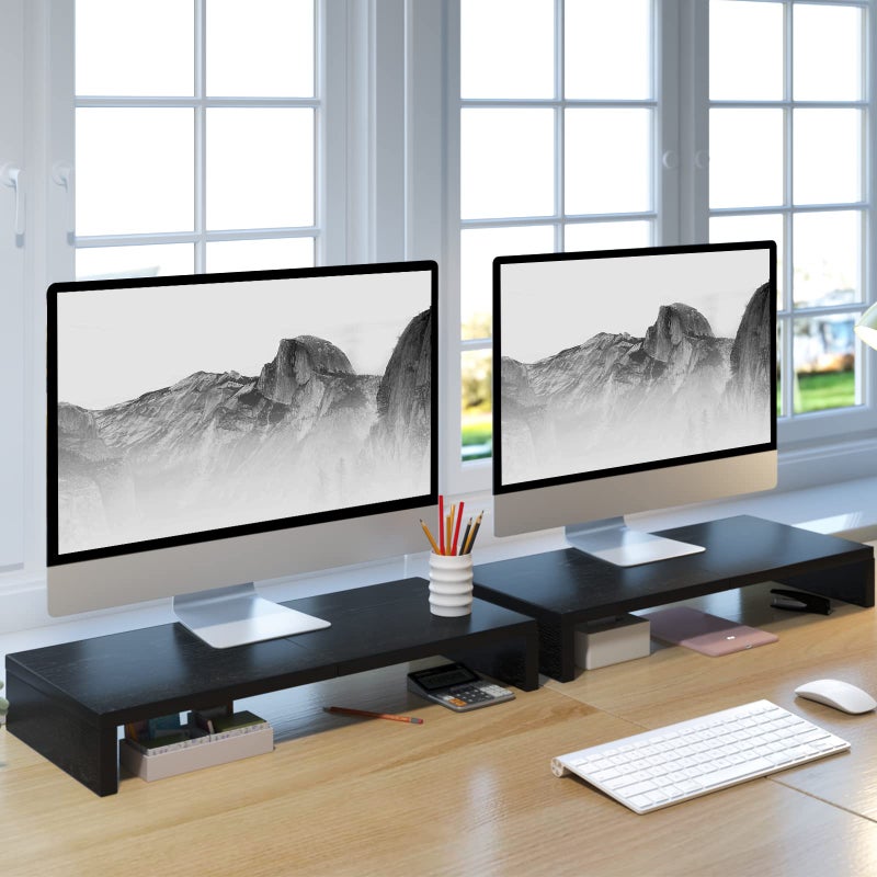 TEAMIX 2 Pack Monitor Stand Riser-20 inch, Black Desktop Stand for PC/TV/Laptop/Printer, Keyboard Shelf Organizer Wood Monitor Riser with Storage - Image 2