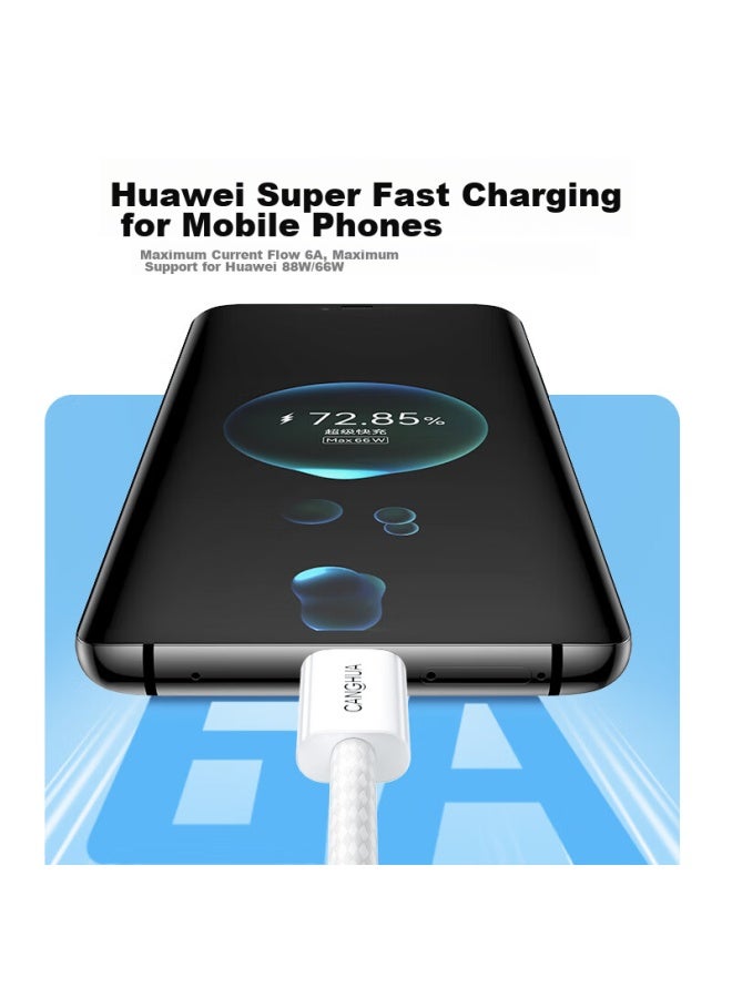 CangHua Compatible With Huawei 6a Data Cable, Dual-head Type-c Charging Cable, 88w/66w Fast Charging, Universal For Huawei Mate60/50pro/pura70/p60 Phones And Laptops, 1.2 Meters - Image 2