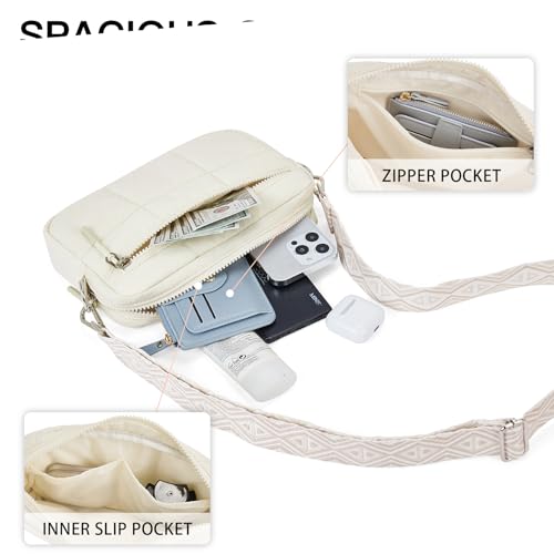 Telena Crossbody Bags for Women Crossbody Purse Lightweight Puffer Shoulder Bag for Travel Beige - Image 3