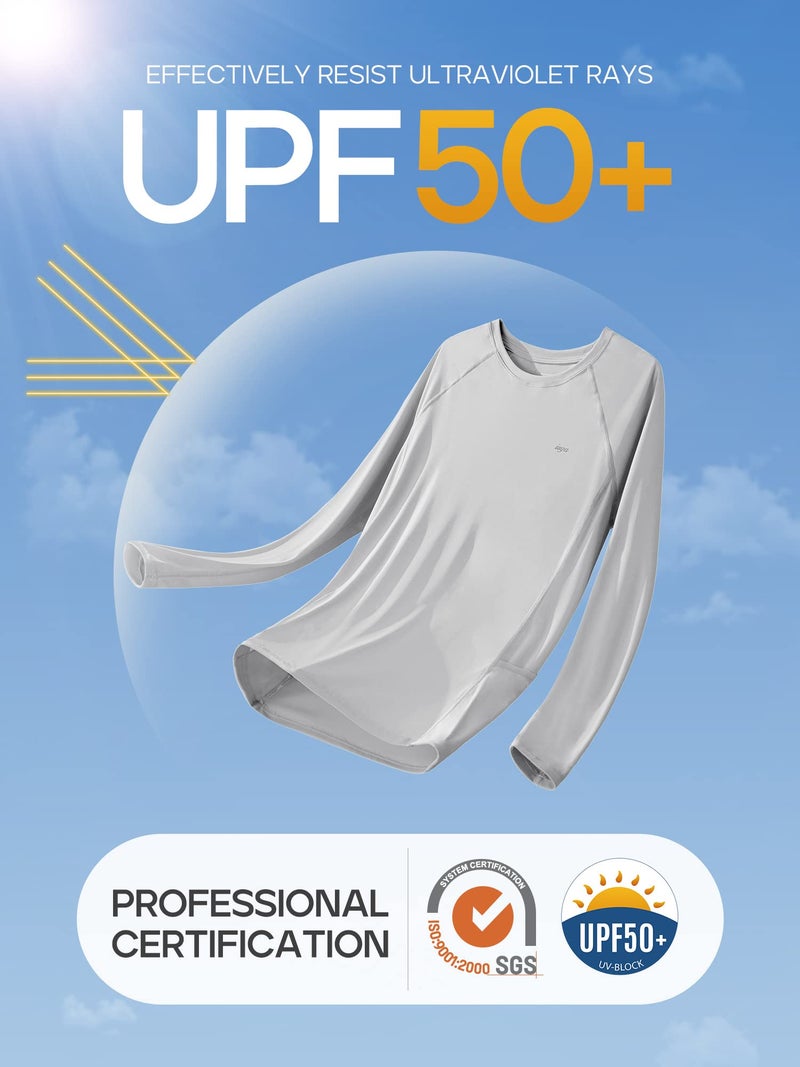IUGA قميص حراسة IUGA للنساء مع حماية UPF 50+ و SPF للأشعة فوق البنفسجية بأكمام طويلة مع جيوب للياقة البدنية والتخييم والسباحة باللون الرمادي - Image 3