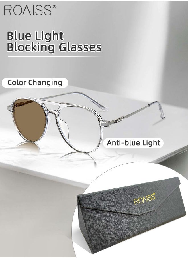 roaiss - Blue Light Blocking Glasses Anti UV and Glare Blue Light Filter Computer Glasses Aviator Color Changing Eyewear for Men Women Transparent Gray 52mm - Image 1