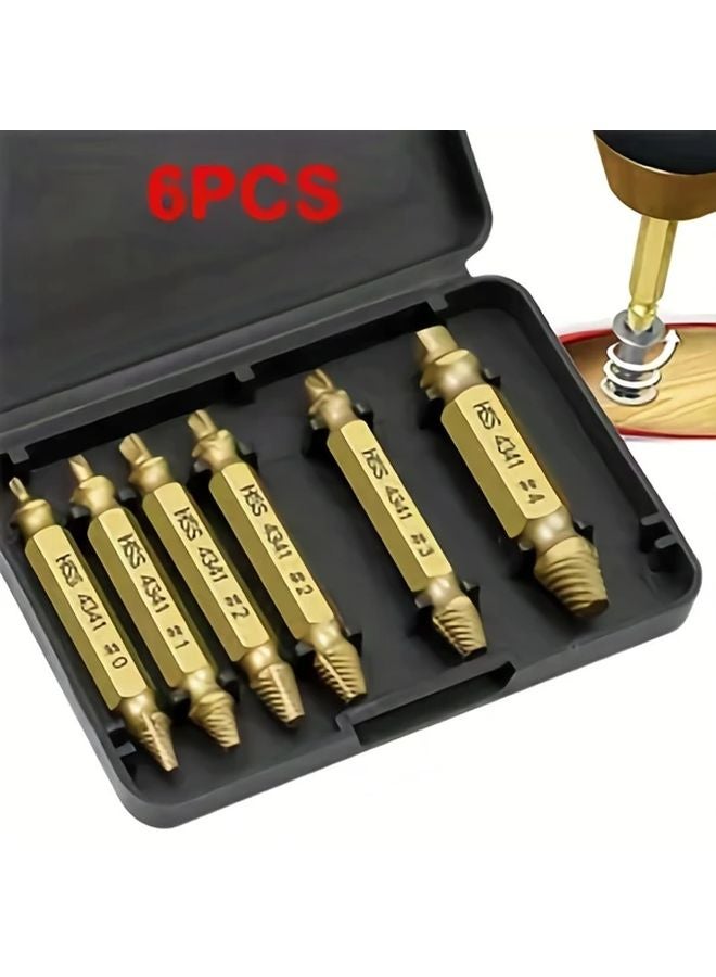 6Pcs Golden Screw Extractor Bit Set Durable Steel Tool Box For Metal Plastic - Image 2