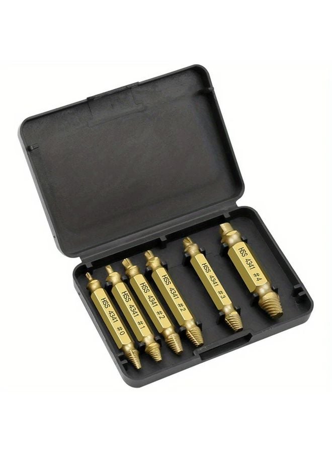 6Pcs Golden Screw Extractor Bit Set Durable Steel Tool Box For Metal Plastic - Image 1