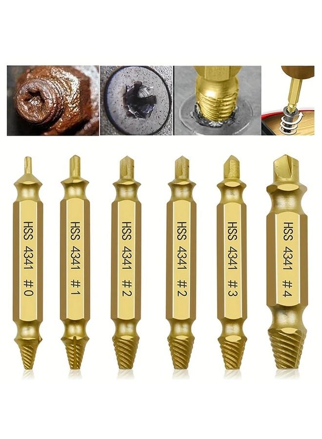 6Pcs Golden Screw Extractor Bit Set Durable Steel Tool Box For Metal Plastic - Image 3