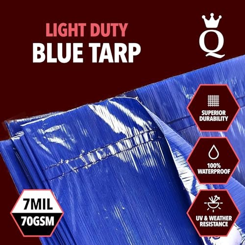 QUEEN OF TARPS | 6x8 Light Duty Tarp Waterproof, 70 GSM is 7 MIL, UV/Tear Resistant Tarp, Camping, Outdoor Furniture, Car, Tents, Painting, Firewood Protection | 6x8, Light Duty - Image 2