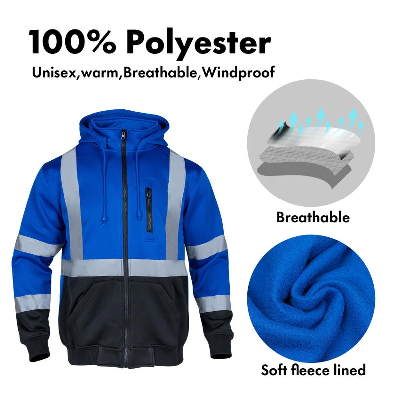 VENDACE High Visibility ANSI Class 1 Reflective Safety Fleece Sweatshirt Hoodie for Men with Detachable Hood(Royal blue,XL) - Image 5