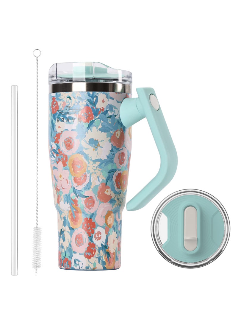 بريف تمب جارد تمبلر 950مل - 18/8 ستانلس ستيل ترافل ماج, ثيرمال كوفي كوب, 2-إن-1 ليكبروف ليد وذ سترو & روتيتينج هاندل, إنسوليتد هوت & كولد بيفيرج ماج, كار كوب هولدر كومباتيبيل, ديورابل & ريوسابل كوفي ترافل ماج (جرين روز) - Image 1