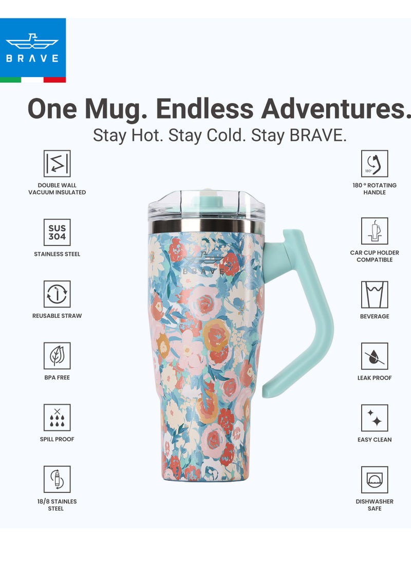 بريف تمب جارد تمبلر 950مل - 18/8 ستانلس ستيل ترافل ماج, ثيرمال كوفي كوب, 2-إن-1 ليكبروف ليد وذ سترو & روتيتينج هاندل, إنسوليتد هوت & كولد بيفيرج ماج, كار كوب هولدر كومباتيبيل, ديورابل & ريوسابل كوفي ترافل ماج (جرين روز) - Image 3