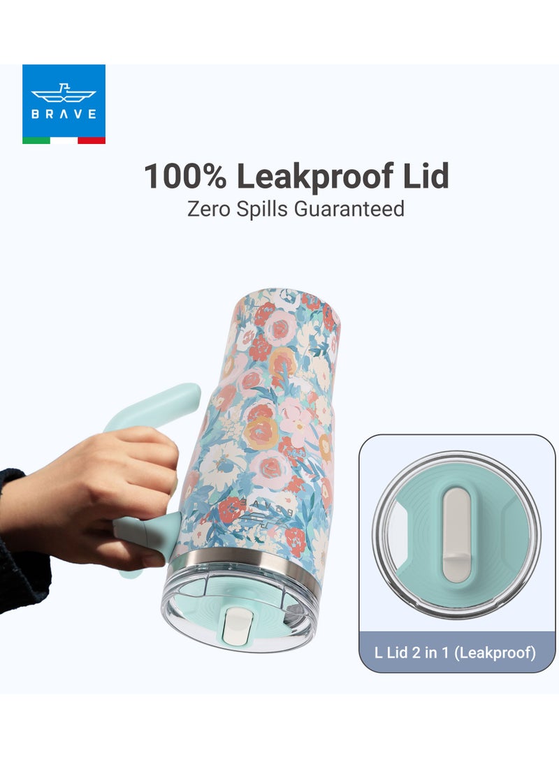 بريف تمب جارد تمبلر 950مل - 18/8 ستانلس ستيل ترافل ماج, ثيرمال كوفي كوب, 2-إن-1 ليكبروف ليد وذ سترو & روتيتينج هاندل, إنسوليتد هوت & كولد بيفيرج ماج, كار كوب هولدر كومباتيبيل, ديورابل & ريوسابل كوفي ترافل ماج (جرين روز) - Image 4