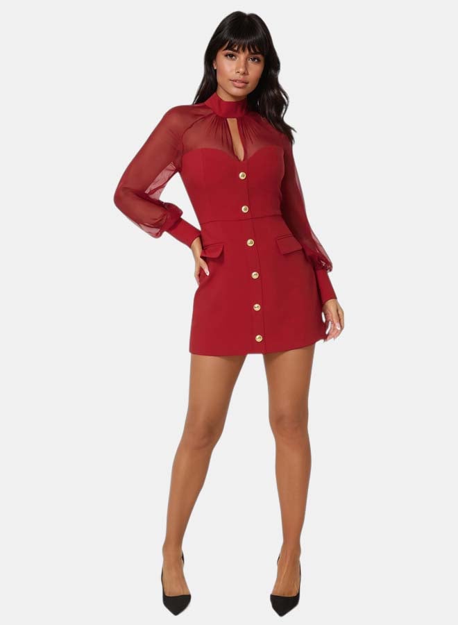 bebe Mixed Media Long Sleeve Romper - Image 3