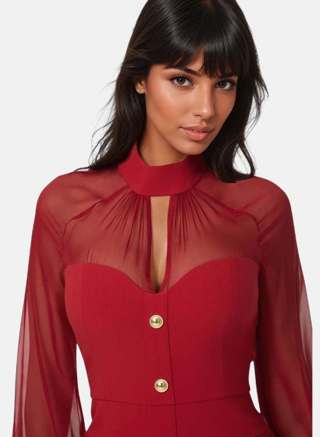 bebe Mixed Media Long Sleeve Romper - Image 4