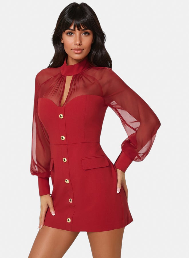 bebe Mixed Media Long Sleeve Romper - Image 1